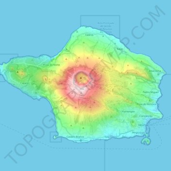 Mapa topográfico Isla de Faial, altitud, relieve