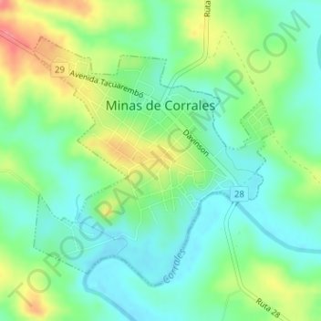 Mapa topográfico Minas de Corrales, altitud, relieve