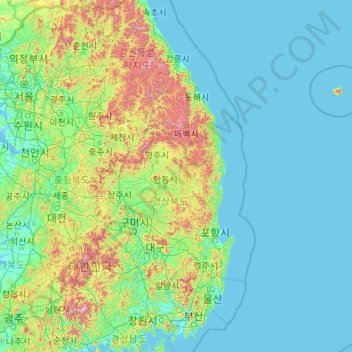 Mapa topográfico Gyeongsang del Norte, altitud, relieve