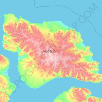 Mapa topográfico Bylot Island, altitud, relieve