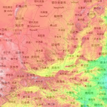Mapa topográfico Shaanxi, altitud, relieve