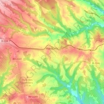 Mapa topográfico Masquefa, altitud, relieve