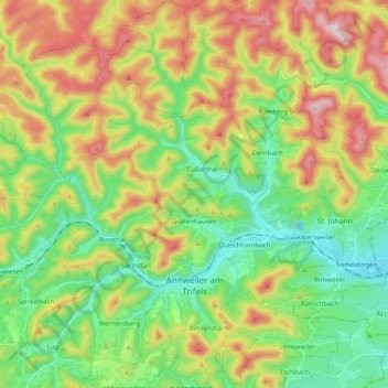Mapa topográfico Annweiler am Trifels, altitud, relieve