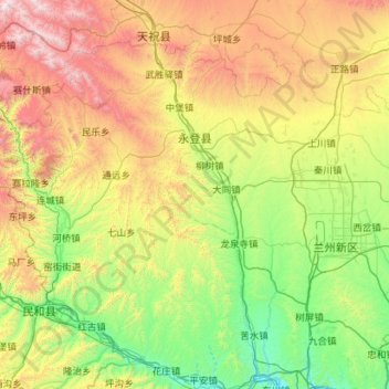 Mapa topográfico 永登县, altitud, relieve