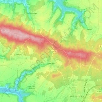 Mapa topográfico Haramont, altitud, relieve
