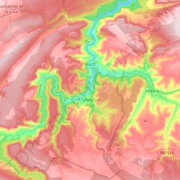 Mapa topográfico Tubilla del Agua, altitud, relieve