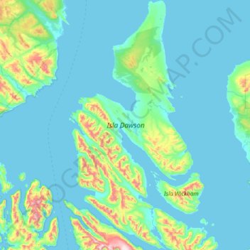 Mapa topográfico Isla Dawson, altitud, relieve