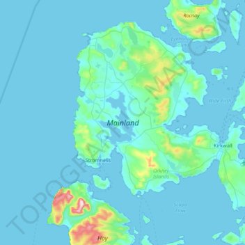 Mapa topográfico Mainland, altitud, relieve