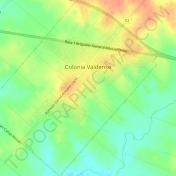 Mapa topográfico Colonia Valdense, altitud, relieve