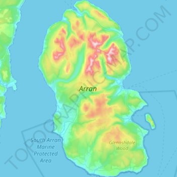 Mapa topográfico Arran, altitud, relieve