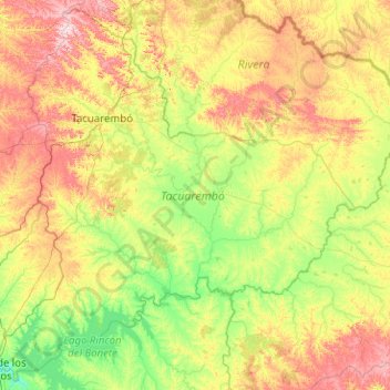 Mapa topográfico Tacuarembó, altitud, relieve