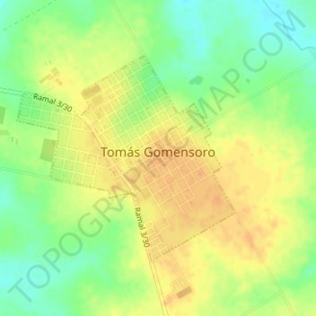 Mapa topográfico Tomás Gomensoro, altitud, relieve