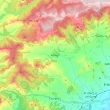 Mapa topográfico Alforja, altitud, relieve