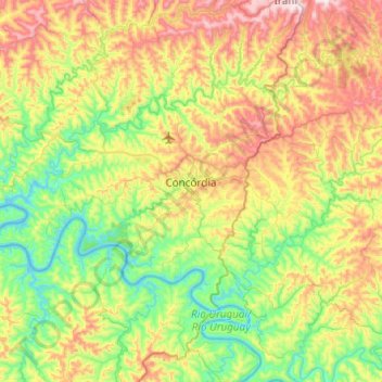 Mapa topográfico Concórdia, altitud, relieve