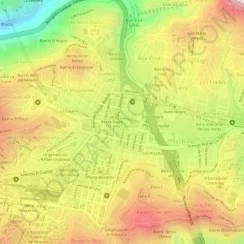 Mapa topográfico Nueva Caracas, altitud, relieve