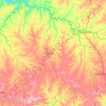 Mapa topográfico Flores, altitud, relieve
