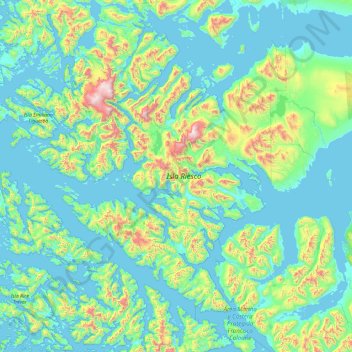 Mapa topográfico Isla Riesco, altitud, relieve