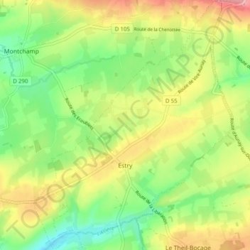 Mapa topográfico Estry, altitud, relieve