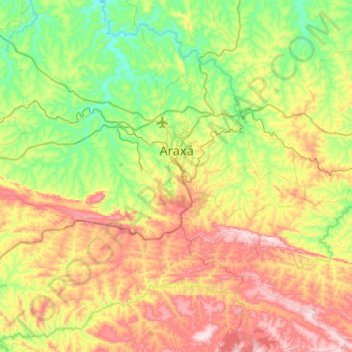 Mapa topográfico Araxá, altitud, relieve