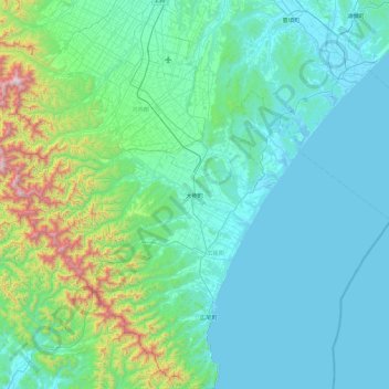 Mapa topográfico 大樹町, altitud, relieve