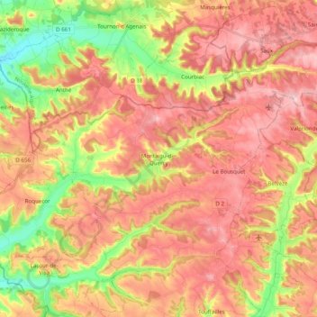Mapa topográfico Montaigu-de-Quercy, altitud, relieve