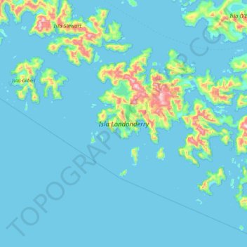 Mapa topográfico Isla Londonderry, altitud, relieve