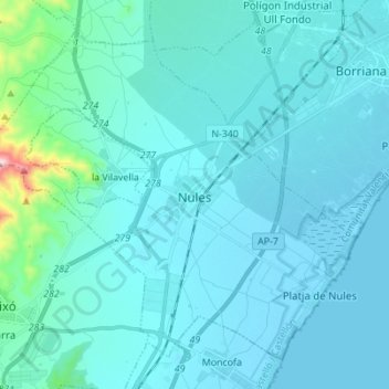 Mapa topográfico Nules, altitud, relieve