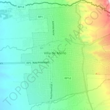 Mapa topográfico Merlo, altitud, relieve