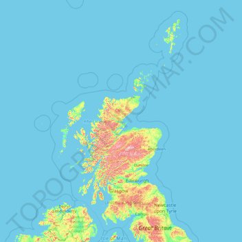 Mapa topográfico Escocia, altitud, relieve