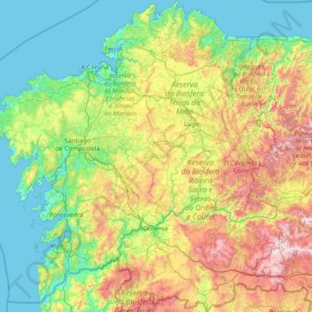 mapa topografico galicia Mapa topográfico Galicia, altitud, relieve