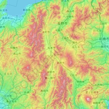 Mapa Topografico 中部地方 Altitud Relieve