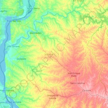 Mapa topográfico Soriano, altitud, relieve