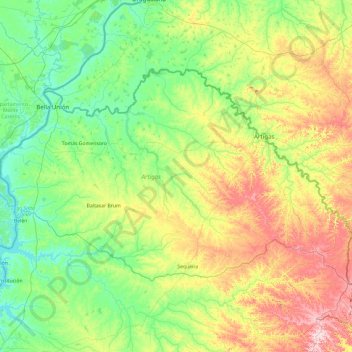 Mapa topográfico Artigas, altitud, relieve